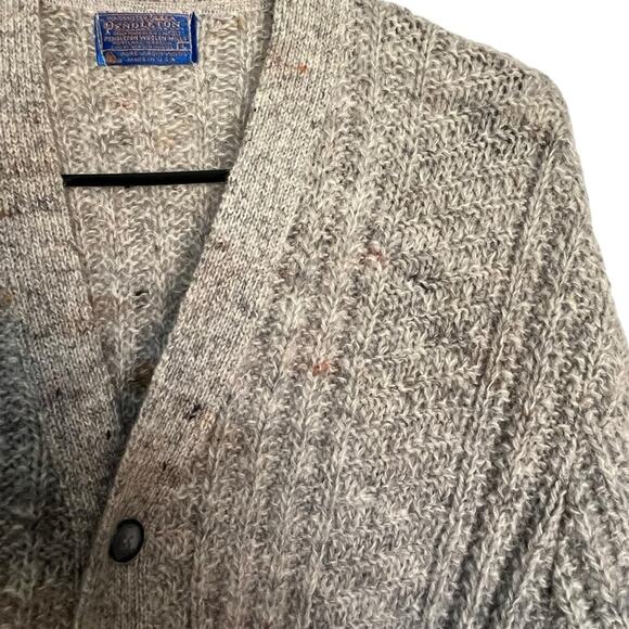 Pendleton 100% Virgin Wool Speckled Yarn Button Front Grandpa Cardigan Size L - Picture 4 of 9